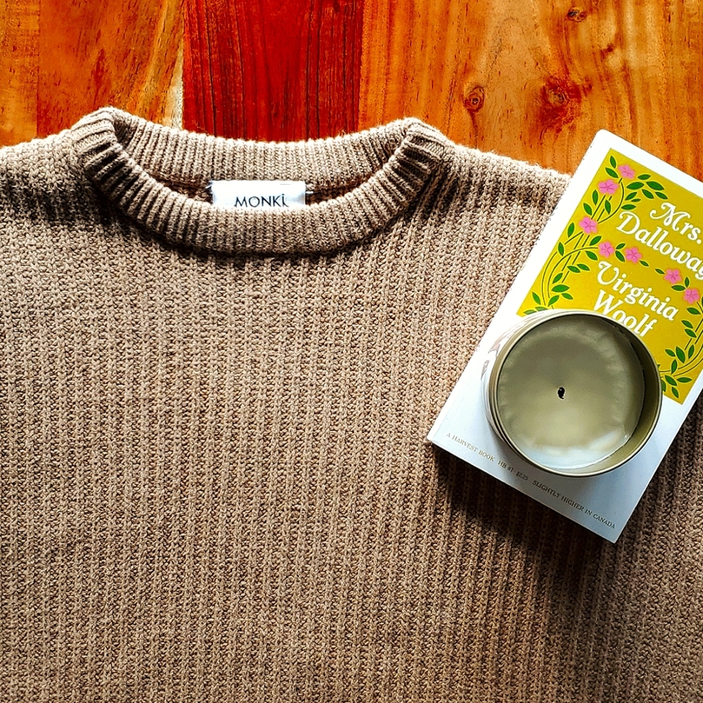 Boxy Crop Monki Sweater in Tan Rib Knit